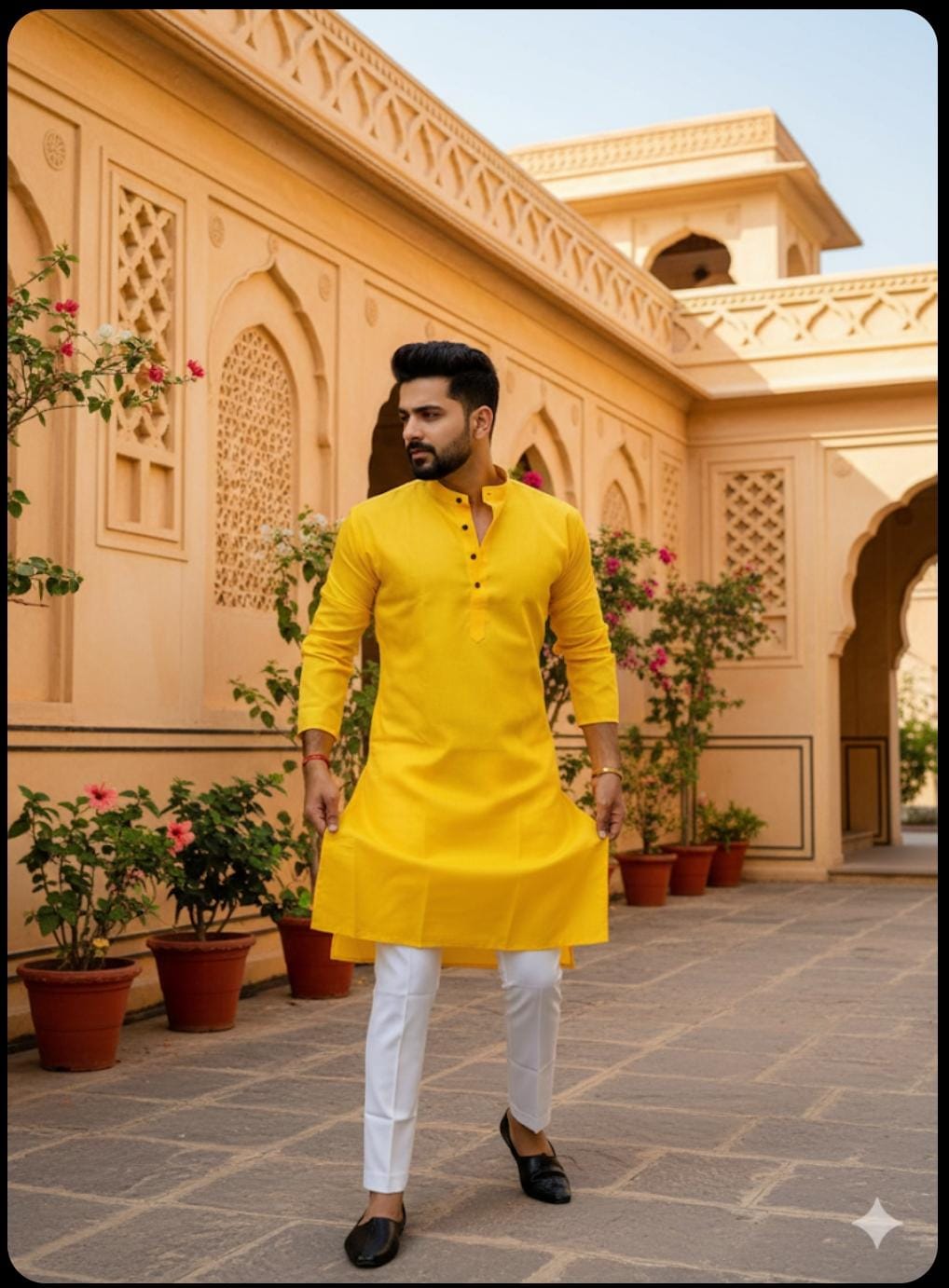 HALDI KURTA WITH WHITE PAJAMA