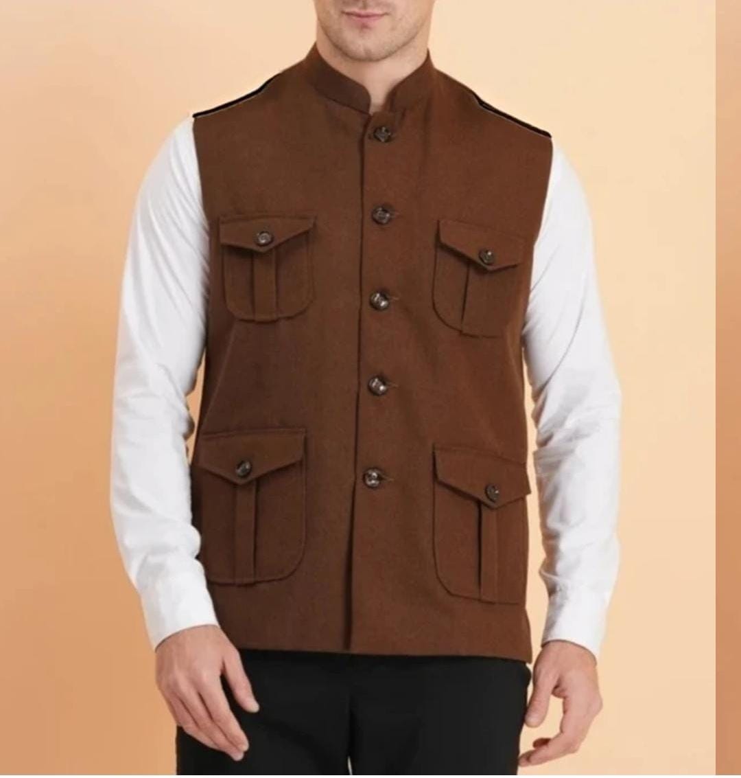 Premium Men's Safari Style Cut Sleeve Jacket | 4 Pocket Waistcoat | Easy Return| Cash On Delivery | Free Shipping|